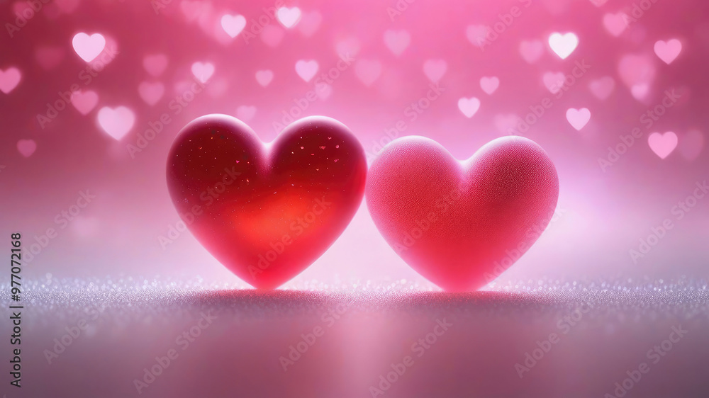 Red hearts with pink bokeh abstract background and starfield dust. Red hearts with pink bokeh abstract background and starfield dust.