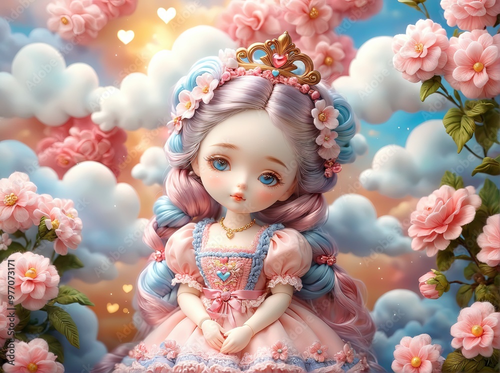 little girl with flowers in the garden