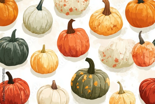  Cute Illustration of pumpkins on white background. 