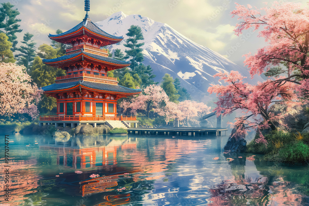 Obraz premium japanese temple in spring. Japanese culture concept.