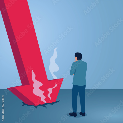 A man thinking in front of a chart that fell to the ground, an illustration of learning from mistakes, self-development, error analysis, never giving up.