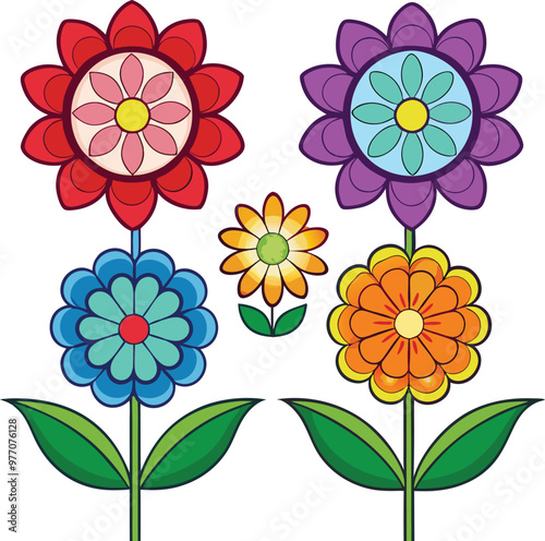 set of 4 colorful flowers vector