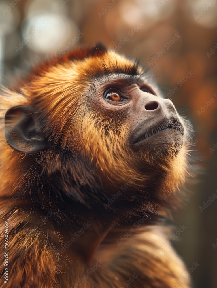 Obraz premium Capuchin Monkey, Cebus capucinus, close up with warm tones in a jungle habitat