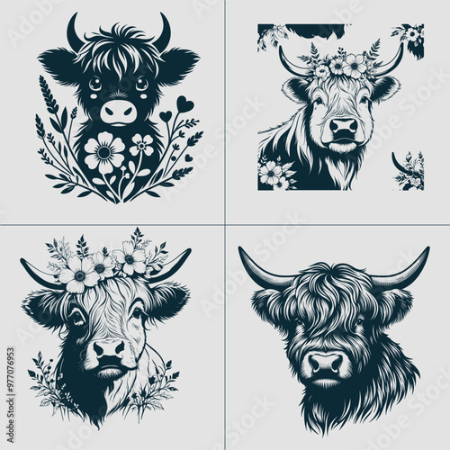 Cow With Flowers Svg, Cow Head Svg, cows svg, highland cow svg, Cow With Flowers Png, Cow Flowers, Cow With Initials Svg, cow with dais