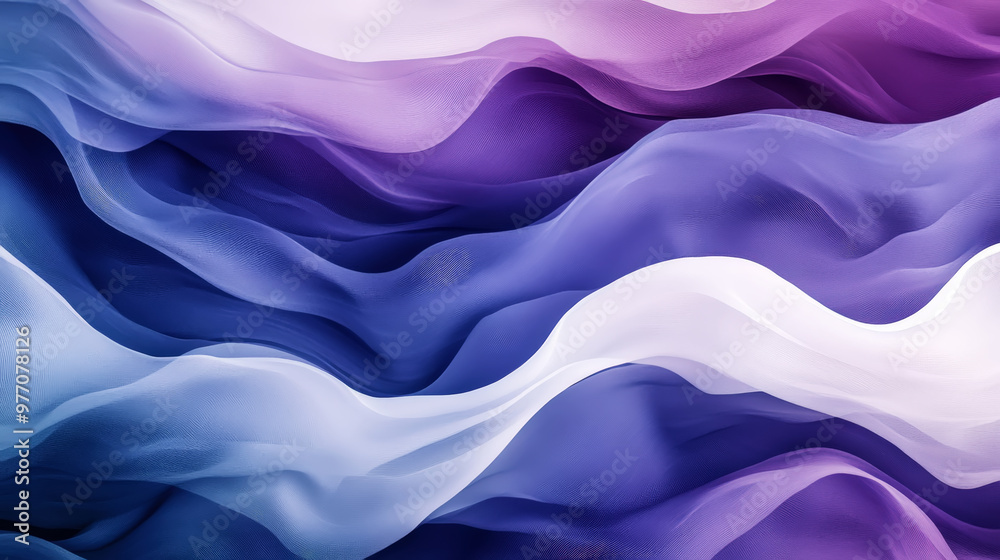 Obraz premium Aesthetic wavy dynamic background. Purple, blue, white, and dark beige colors. Banner template. Generative AI