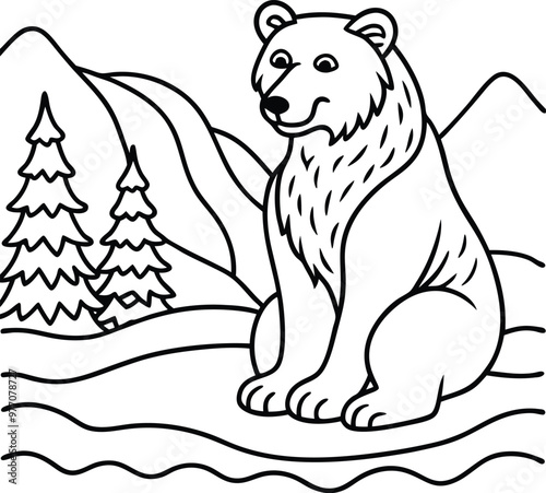 Bear sitting vector art ideal for creating charming coloring book pages

