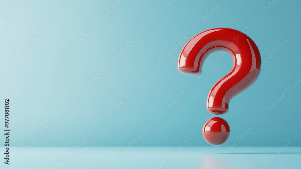Red question mark on a light blue background, symbolizing curiosity, inquiry, uncertainty, and problem-solving. 3D illustration. Red question mark on a light blue background, symbolizing curiosity, inquiry, uncertainty, and problem-solving. 3D illustration.
