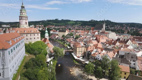 Wallpaper Mural Český krumlov with its red rooftops and medieval architecture on a sunny day, aerial view Torontodigital.ca