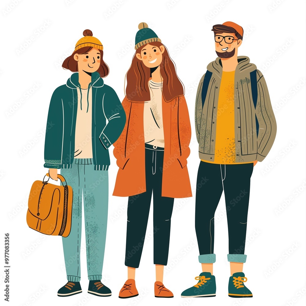 Creative abstract friends illustration with stylish characters and vibrant colors Creative abstract friends illustration with stylish characters and vibrant colors