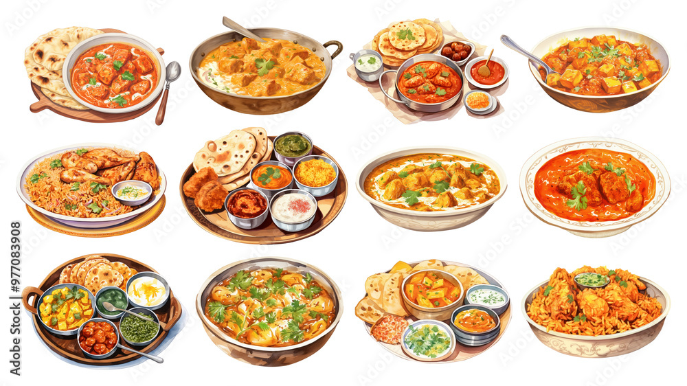 Digital paint of Indian foods png cut out set Digital paint of Indian foods png cut out set