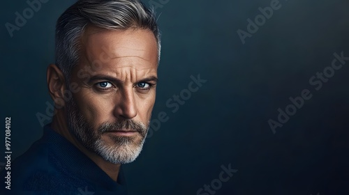 Close-up Portrait of a Man with a Grey Beard and Blue Eyes photo