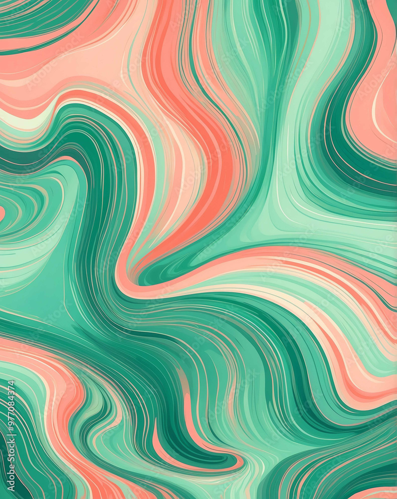 Blended coral and green pastel wave patterns