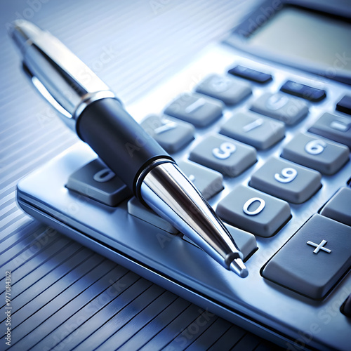 close up of calculator next to a pen