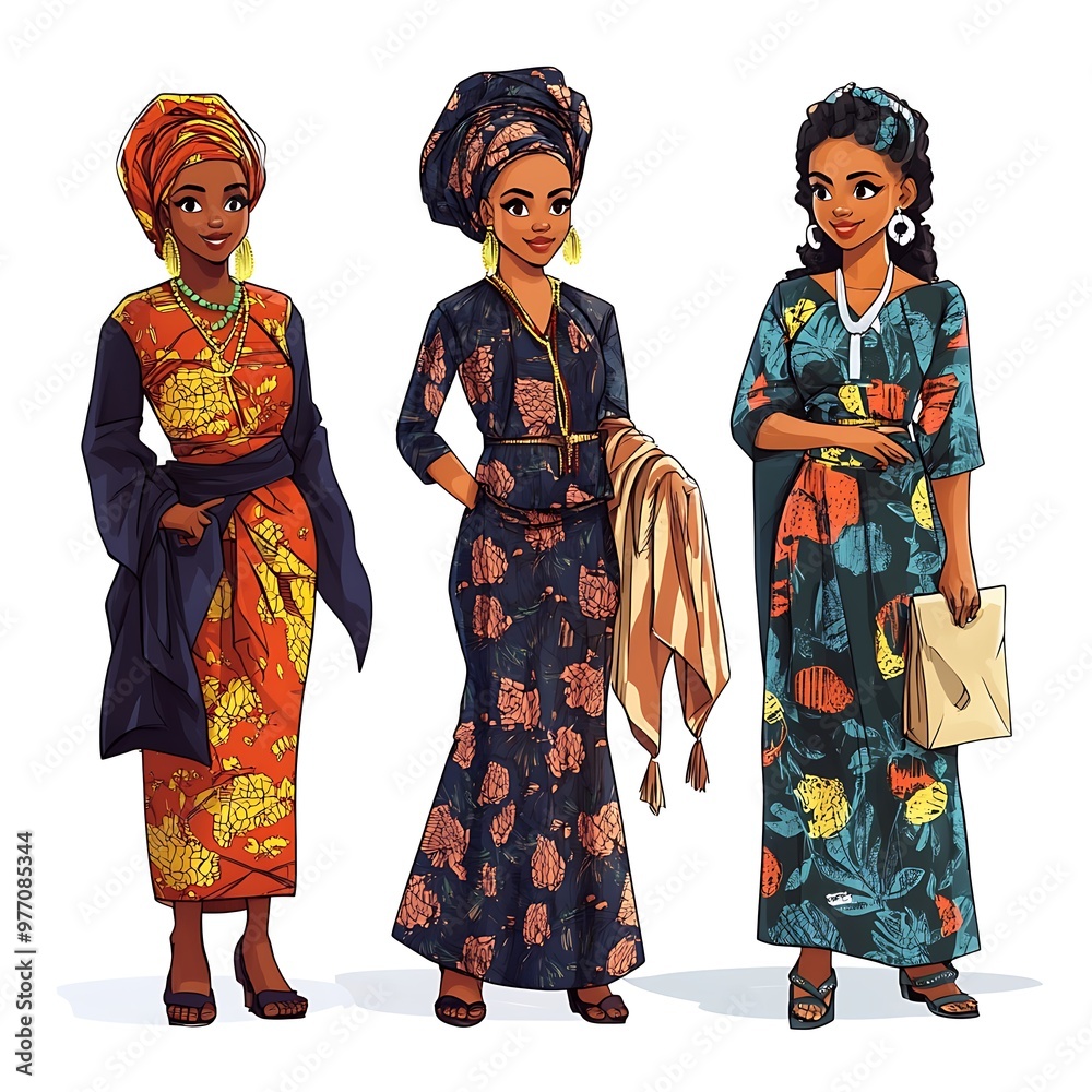 Three African Women in Traditional Dress - A Celebration of African Fashion. Three African Women in Traditional Dress - A Celebration of African Fashion.