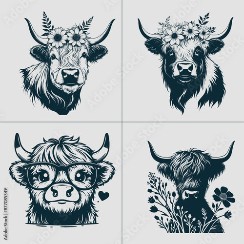 Cow With Flowers Svg, Cow Head Svg, cows svg, highland cow svg, Cow With Flowers Png, Cow Flowers, Cow With Initials Svg, cow with dais