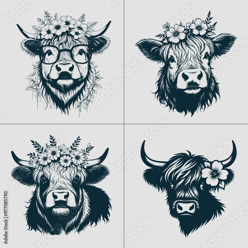 Cow With Flowers Svg, Cow Head Svg, cows svg, highland cow svg, Cow With Flowers Png, Cow Flowers, Cow With Initials Svg, cow with dais