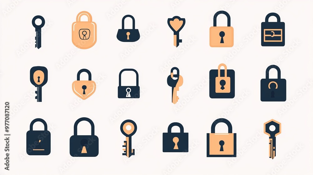 This is a collection of different icons and symbols related to security and access. They include keys, locks, padlocks, and unlock signs. These images are often used for logos or to represent privacy, This is a collection of different icons and symbols related to security and access. They include keys, locks, padlocks, and unlock signs. These images are often used for logos or to represent privacy,