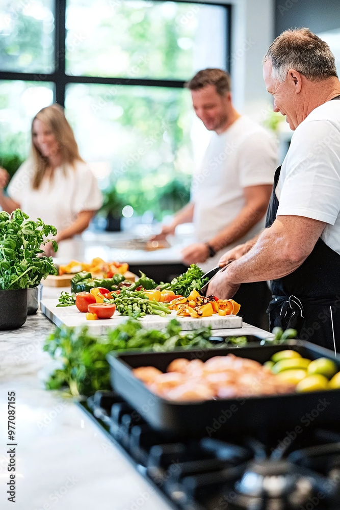 a multi-generational family cooking together in a warm, inviting kitchen a multi-generational family cooking together in a warm, inviting kitchen