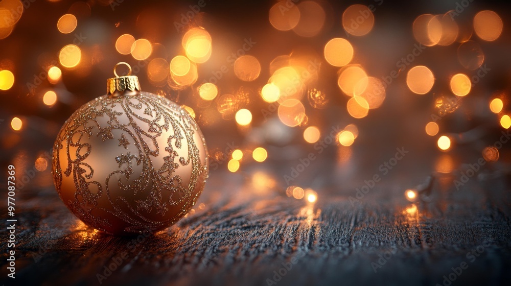 Elegant Christmas Ornament with Gold Details and Bokeh Lights Generative AI Elegant Christmas Ornament with Gold Details and Bokeh Lights Generative AI