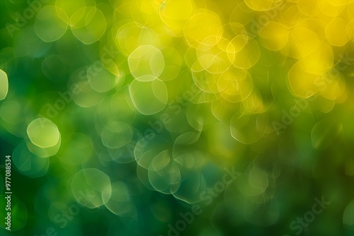 Close up spring nature view of green brunches on blurred garden background with copy space. Natural background