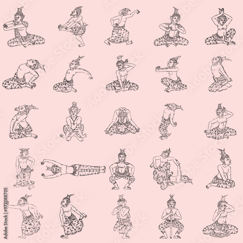Set No 1 for 25 ancient Thai yoga stretching poses