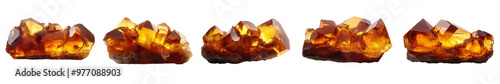 Natural amber crystals isolated on transparent background