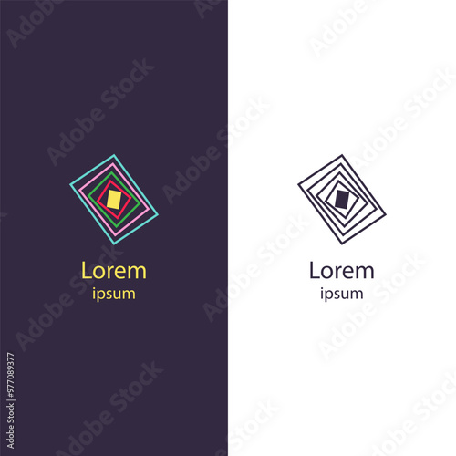 A geometric logo design featuring layered diamond shapes and vibrant colors. Ideal for businesses in the fields of design, architecture, and technology.