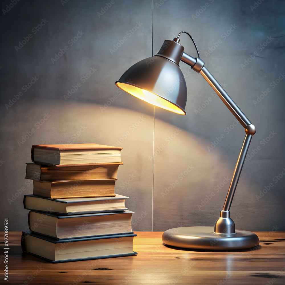 desk lamp and book