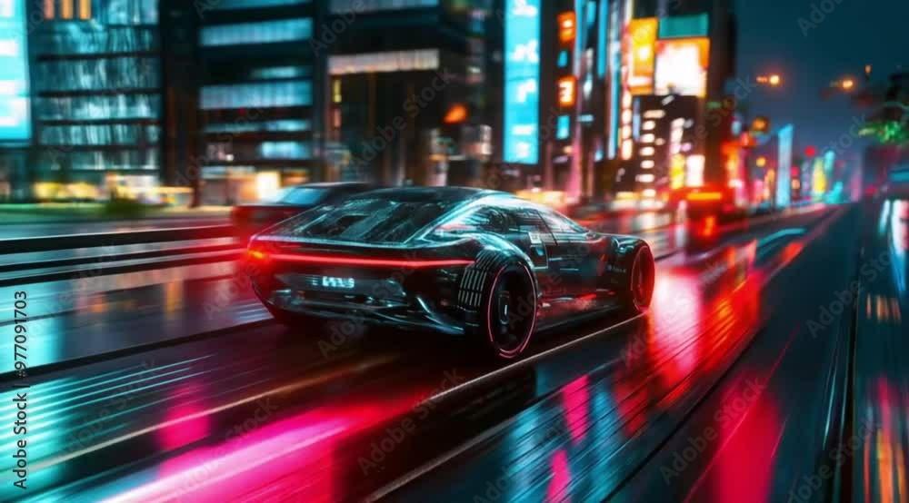 The scene looks close to a future car speeding on streets, Camera slow motion with different angles The scene looks close to a future car speeding on streets, Camera slow motion with different angles