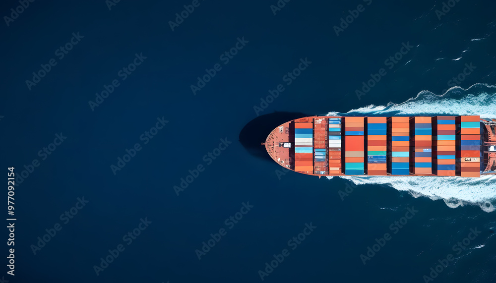 Fototapeta premium Aerial View of a Cargo Ship Sailing Across the Ocean