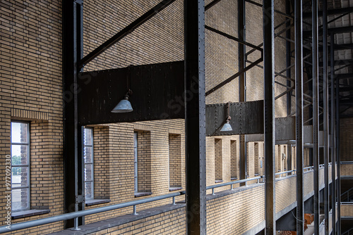 Photography Details of old Central Market Hall at Food Center, massive area with cold storage rooms, warehouses and in middle the large auction hall