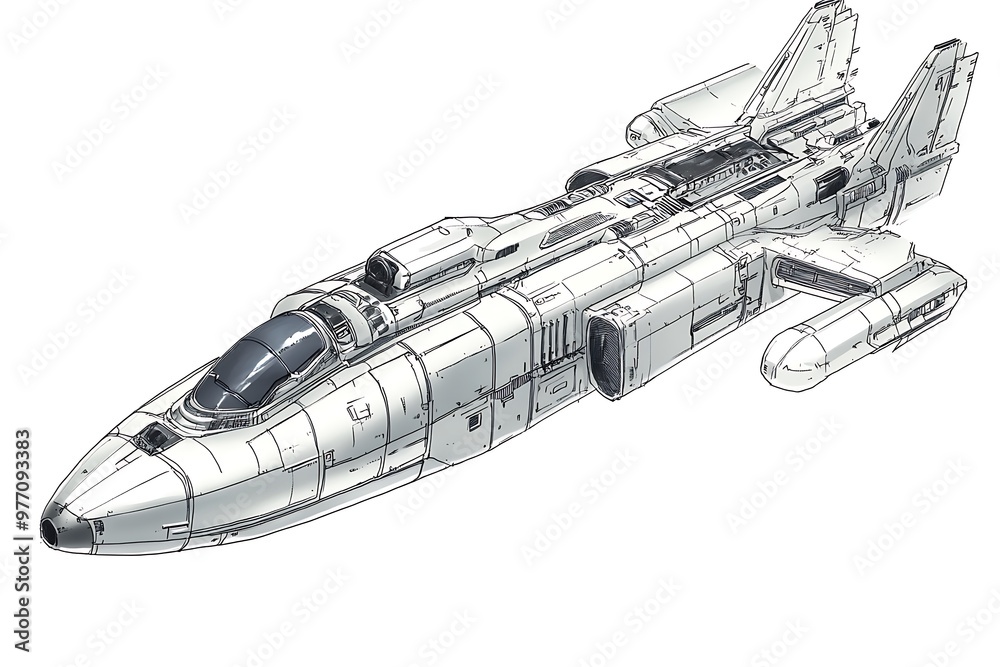 Futuristic Spaceship Design - Line Art Illustration. Futuristic Spaceship Design - Line Art Illustration.