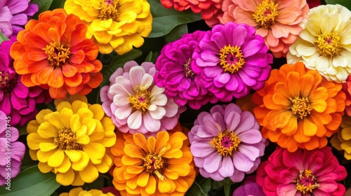 A close up of a bunch of colorful flowers in the garden, AI