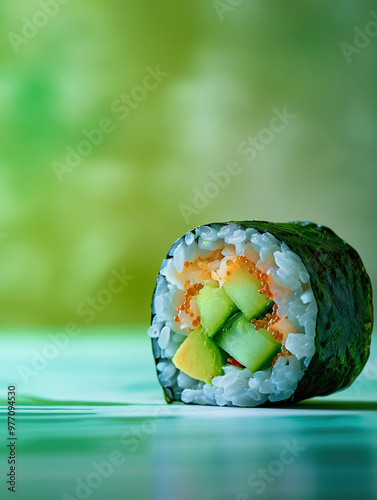 Wallpaper Mural California Roll with salmon, avocado, cucumber on vivid background, close up Torontodigital.ca