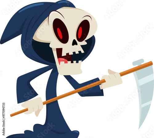 Cute Halloween Grim Reaper Skeleton Cartoon Character With A Scythe Vector Illustration Flat Design Isolated On Transparent Background
