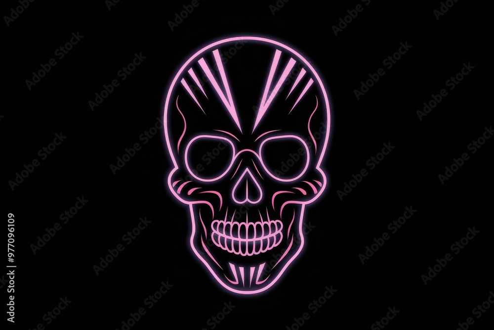 Stylized Neon Pink Skull Illustration on Black Background - Trendy Skull Design for Alternative Culture and Events Stylized Neon Pink Skull Illustration on Black Background - Trendy Skull Design for Alternative Culture and Events