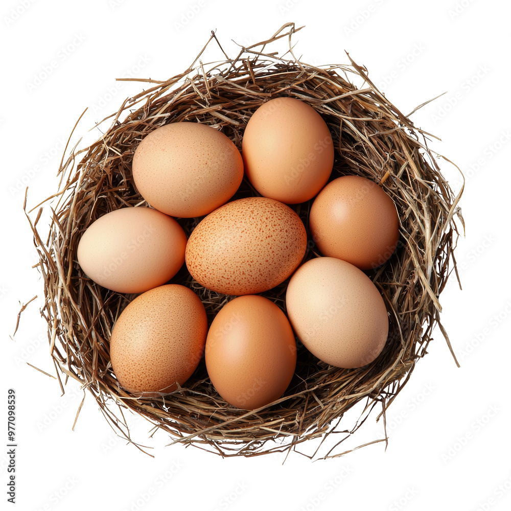 Nest with freshly laid eggs on straw, symbolizing new beginnings Nest with freshly laid eggs on straw, symbolizing new beginnings