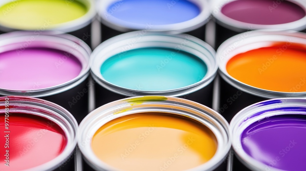 Fototapeta premium open paint cans with colorful vibrant shades for home renovation