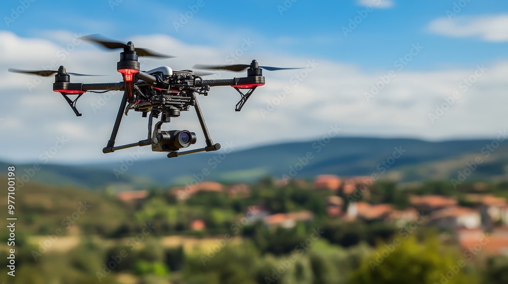 An image of a drone flying over a landscape, capturing high-resolution aerial footage. An image of a drone flying over a landscape, capturing high-resolution aerial footage.
