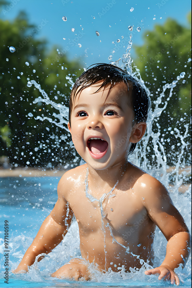Portrait of a cute little boy splashing in the swimming pool Portrait of a cute little boy splashing in the swimming pool