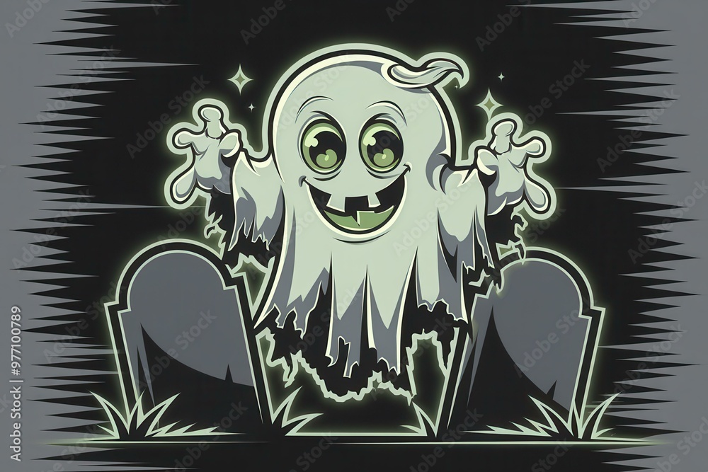 Whimsical Playful Cartoon Ghost with Glowing Effect - Fun Halloween Illustration for Kids and Families