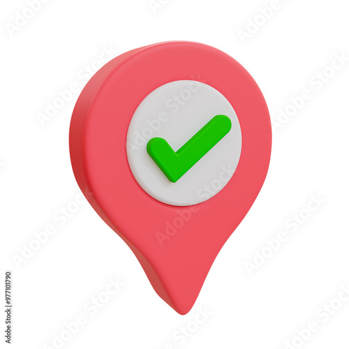 Free Download A 3D illustration of a red location pin with a green checkmark, symbolizing confirmation, geolocation, or destination approval. - GFXLoad