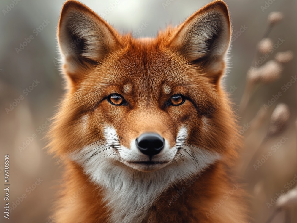Focused close up of a Dhole, Cuon alpinus, in the wild Focused close up of a Dhole, Cuon alpinus, in the wild