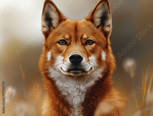 Australian Dingo in Grassland, Wild Canine Predator, Nature Wildlife
