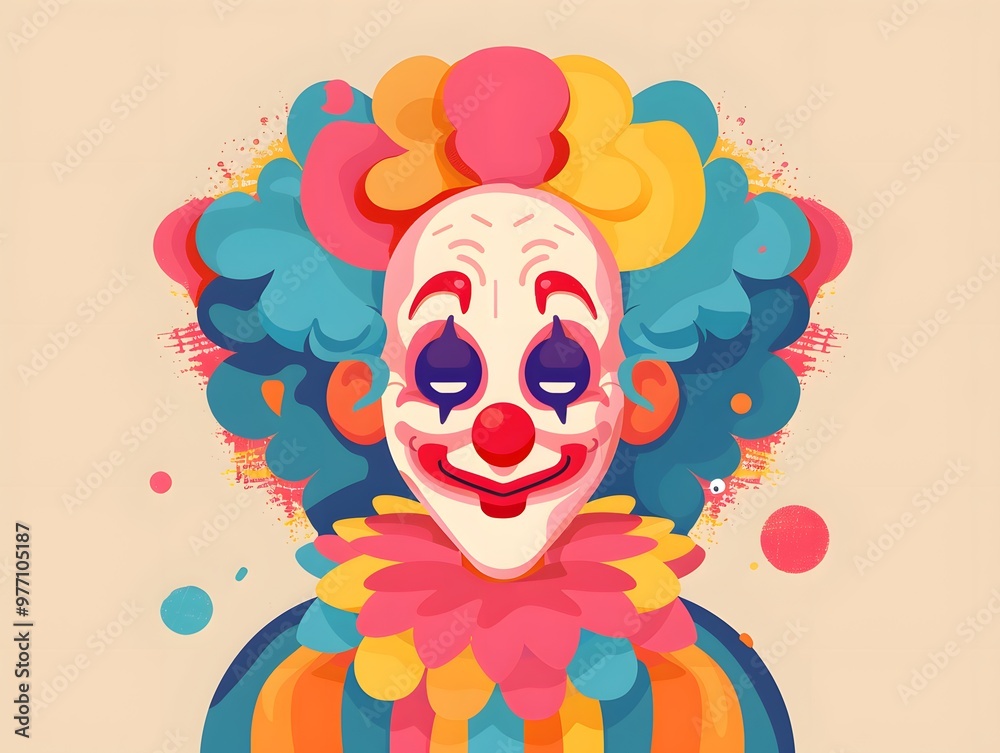A vibrant clown illustration with colorful hair and playful makeup, perfect for fun and whimsical themes. A vibrant clown illustration with colorful hair and playful makeup, perfect for fun and whimsical themes.