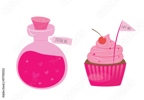 Drink me, eat me Cupcake. isolated on white background. Vector graphics.
