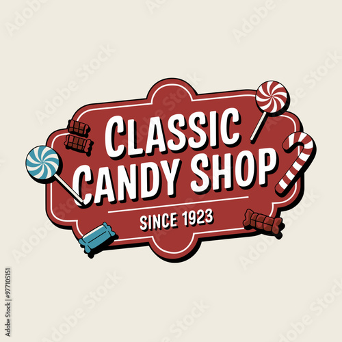 Classic Candy Shop Sign with Red and White Stripes