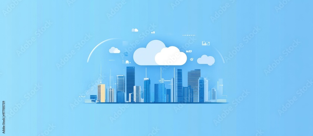 Cloud Computing Concept With Smart City Background In Blue