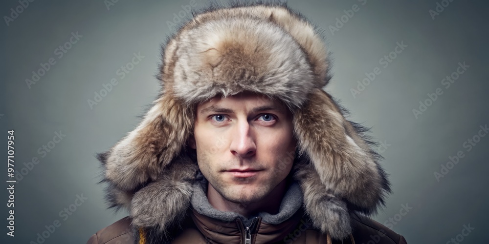 Against a muted backdrop, the furry hat's earflaps flapped playfully, conveying a sense of Russian tradition and Against a muted backdrop, the furry hat's earflaps flapped playfully, conveying a sense of Russian tradition and