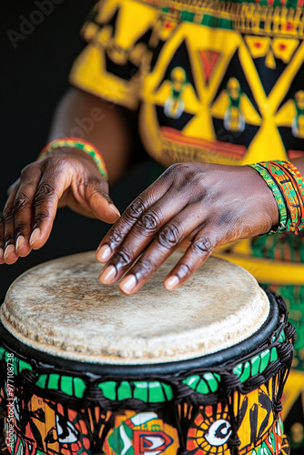 sacred drums used in Orisha worship, with hands mid-rhythm